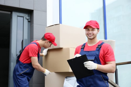 Removal team preparing boxes in Shoreditch for a local move
