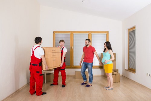 Packed moving boxes prepared for a Shoreditch apartment relocation