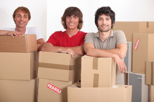 Removal professionals reviewing a move plan and safety checks