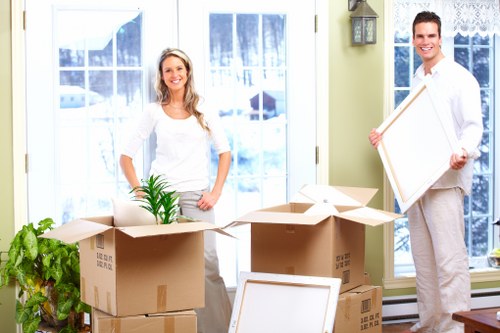Organised moving boxes and packing materials used by Shoreditch relocation teams